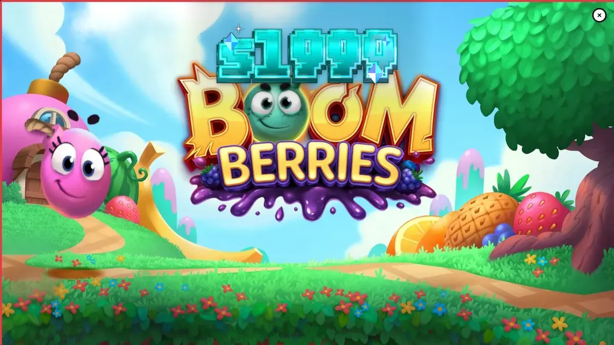 Pemandangan desa dongeng yang penuh dengan buah-buahan raksasa di slot Boomberries